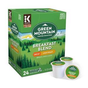 Green Mountain Keurig Coffee K-Cups, 24 Pods Breakfast Blend Decaf) Light Roast