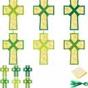 Ctosree 24 Sets Palm Cross Sunday Crafts Easter Palm Leaf Cross Tissue Paper Craft Kits DIY Ornament Sunday School Gifts Holy Week Religious Christian Decorations Kit for Easter Party Activities