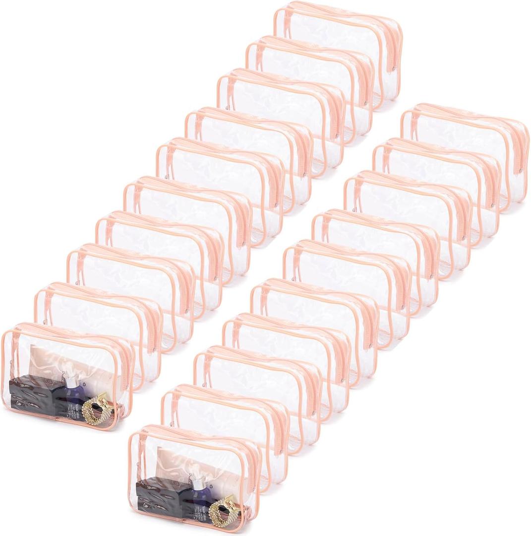Tbestmax 20 Pack Clear Cosmetic Bags Makeup Bags Portable Waterproof Travel Toiletry Bags Organizer Peach Pink, 7.5"x 4.8"x 2.3"