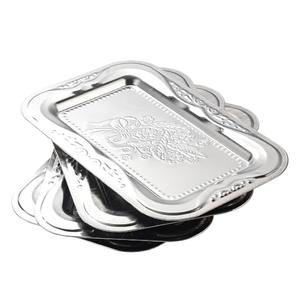4-Pack Silver Serving Trays Set - ZENOVLUX Lightweight Bow Floral Engraved Mirror Decorative Tray, 13.8" x 8.7" Party Platters for Easter, Food, Appetizer, Charcuterie, Cookies, Desserts