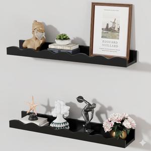SENJIE Floating Shelves for Wall Décor 24 Inch Long Set of 2 Nursery Book Shelves Bathroom Shelves Over Toilet Shelf for Books, Plants, Toys, Photo Frames, Picture Ledge-Black