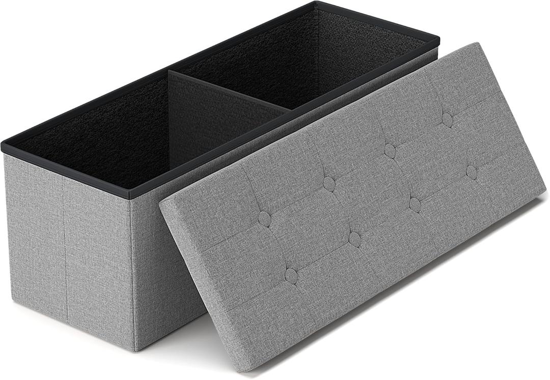 GLAXYFUR 43 Inches Folding Storage Ottoman Bench, Storage Chest, Footrest for Entryway, Living Room, Holds up to 660 lb, Light Grey