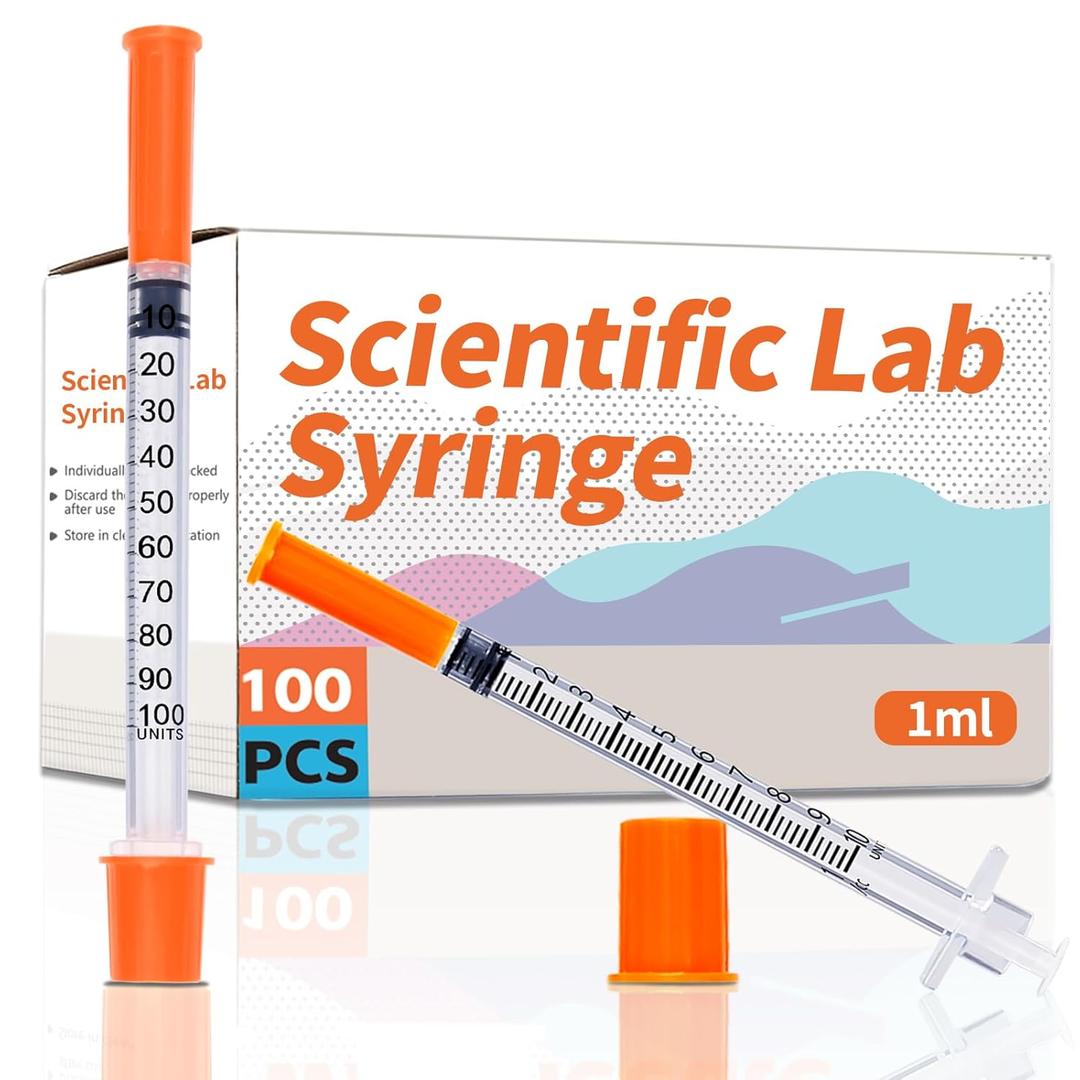 1ml/cc 31G 5/16 Inch Syringes, U-100 Scientific Lab Syringe, Individual Wrapped, 100 Pack