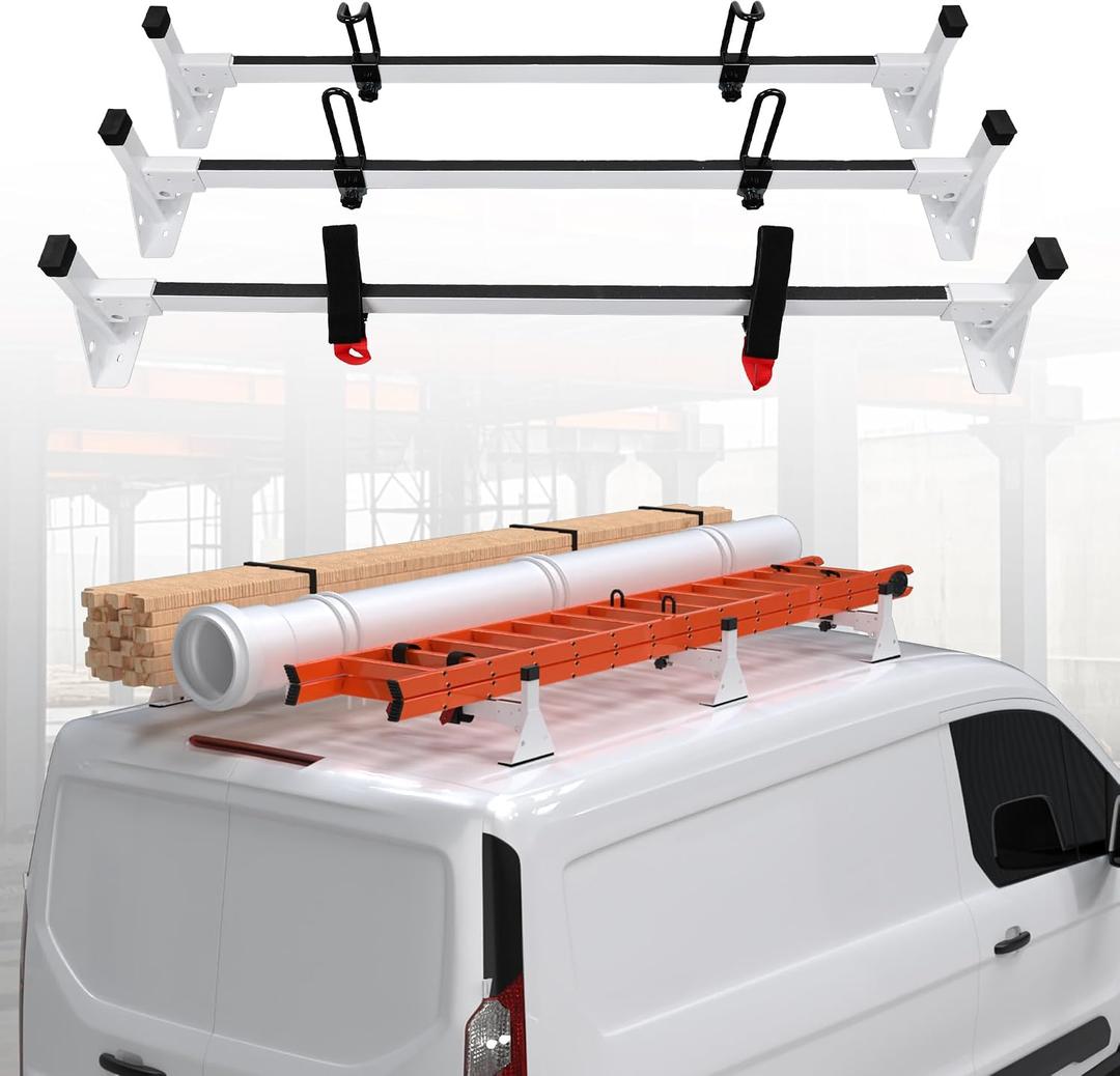 MELIPRON Van Roof Rack Fits for Ford Transit Connect 2014-2025, Steel Ladder Rack for Cargo Van with Anti-Rust White Coating, Ideal for Transporting Ladders, Pipes (Not Fit for Full-Size Ford Transit)