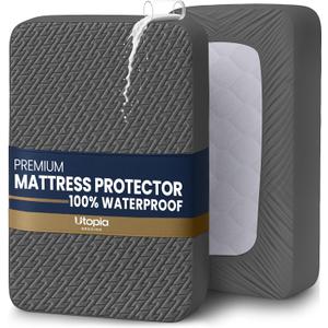 Utopia Bedding Waterproof Mattress Protector Full Size (Gray), Premium 3D Air Soft Fabric Mattress Cover, Fits 17 Inches Deep, Breathable, Fitted Style with Stretchable Pockets (Grey)