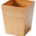 Wooden Trash Can,Small Square Bamboo Waste Bin for Bathroom, Bedroom, Dorm, College, Office - 8"x8"x10" Size，Bamboo