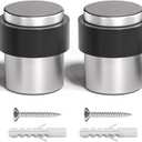 SANATO Nickel Cylindrical Floor Mounted Stainless Steel 304 Door Stop Door Stopper with Black Rubber, 2 Pack (Silver)