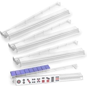 Mahjong Rack with Pushers, 4-Piece Premium Acrylic Mahjong Racks with Built-in Pushers & Rotating Bases - Crystal-Clear Set for Easy Play