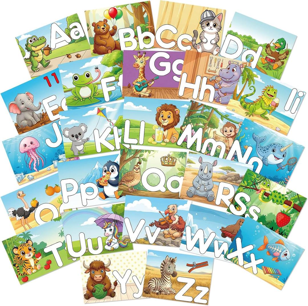Alphabet Learning Pocket Chart Mats Educational Toys for Kids, 26 Piece ABC Letter Cards Set for Kids Ages 3-5 Preschool Kindergarten Learning Activities Homeschool Daycare Classroom, 13.78 x 9.84 inches