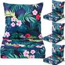 Hoteam 4 Set Outdoor Chair Patio Cushions 20 x 20 Inch Deep Seat Waterproof Chair Cushions for Patio Furniture Set Replacement Removable Seat and Back (Hawaiian Palm)