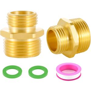 1" NPT Male to 3/4" GHT Male Connector, Solid Brass Garden Hose Adapter, Industrial Metal Brass Garden Hose to Pipe Fittings Connect (2 Pack)
