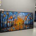 QZQCBLC Blue Wall Art Bedroom, Abstract Night Scene Street Lights Large Wall Pictures Orange Halo Trees Landscape Framed Canvas Paintings Artwork for Living room kitchen Home Office Decor 24x48 IN