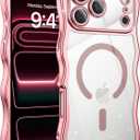 BENTOBEN Clear Glitter for iPhone 17 Pro Max Case 2025 [Compatible with MagSafe] Cute Curly Wavy Plated Anti-Slip Magnetic Hard Back Women Men Girls Boys Phone Cases Cover for 17 Pro Max 6.9", Pink