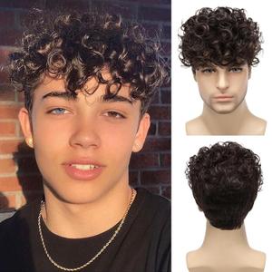Mens Curly Wigs Dack Brown Short Wig,Synthetic Heat Resistant Costume Wig Mens Daily Cosplay Party Halloween