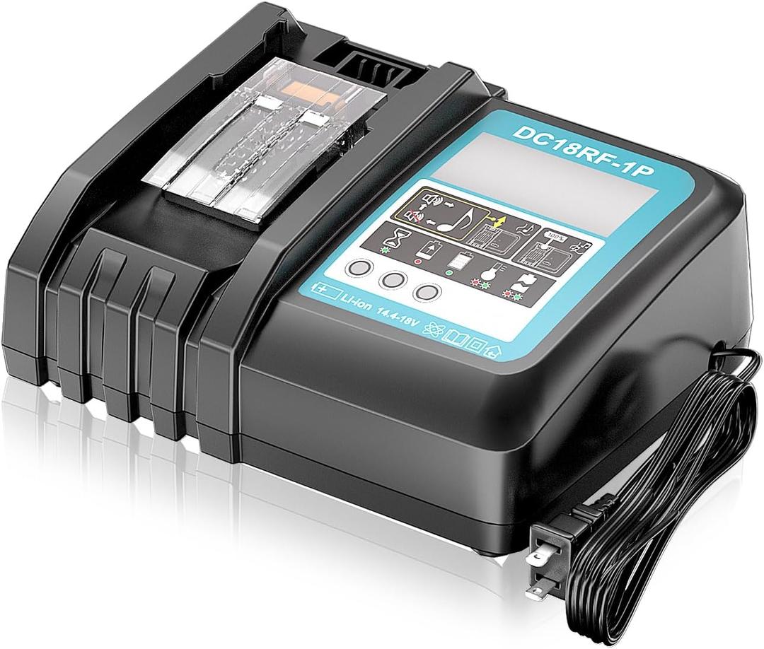 14.4V-18V Charger with LCD Screen Replacement for Makita 18V Battery Charger DC18RA DC18RC DC18RD, Compatible with Makita Battery 18V-14.4V BL1815 BL1820 BL1830 BL1850 BL1860 BL1840 BL1430