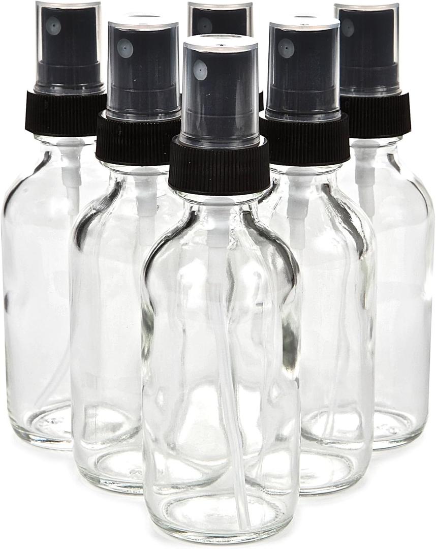 Vivaplex, 6, Clear, 2 oz Glass Bottles, with Black Fine Mist Sprayers