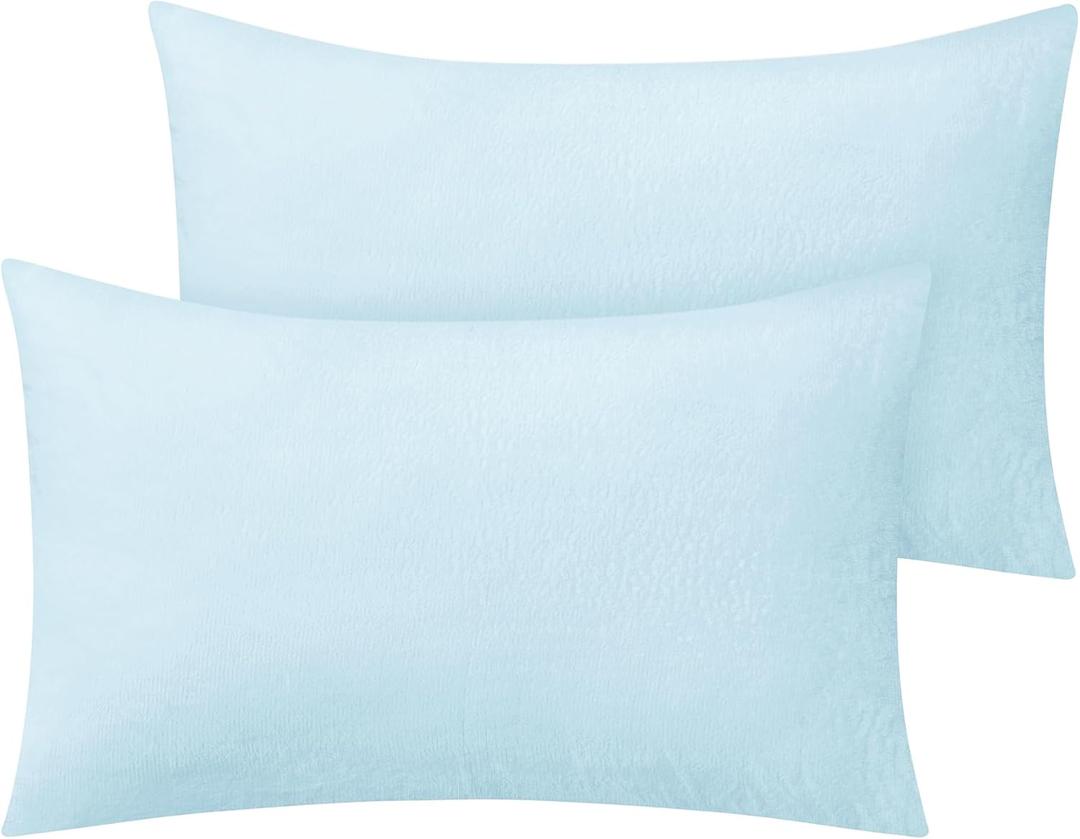 BEDELITE Flannel Pillowcases Standard Set of 2, Super Soft Fleece Pillow Case Cover with Zipper for Bedroom, Sofa, Couch,Luxury Cozy Fuzzy Velvet Pillow Shams for All Seasons(20x26 Inches, Blue)