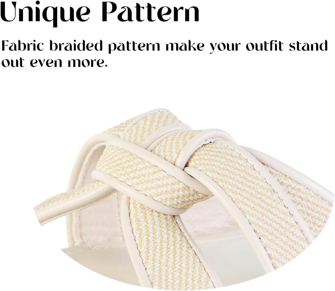 Putu Women's Flat Sandals Square Toe Slide Sandals Braided Sandals for Vacation Beige 10