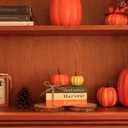 DECSPAS Fall Decorations for Home, Autumn Harvest Wooden Stacked Books Sign with Pumpkins & Bow for Fall Decor, Thanksgiving Tabletop decorations for Tiered Tray, Shelf, Table, Mantle, Fireplace (orange, green, white)