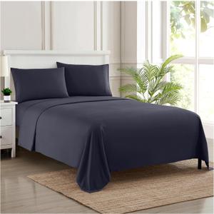 1800 Thread Count Sheet Set  Soft Egyptian Quality Brushed Microfiber Sheets  Luxury Bedding Set with Flat Sheet, Fitted Sheet, 2 Pillow Cases, Navy (Queen)