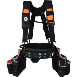 20-216 Multiple Large Pockets Tool belts for men with Suspenders, 4" Padded toolbelt, Steel Hammer Holster, Carpenter Tool Pouch, Professional Tool Vest for men Construction, Black/Orange (One Size)