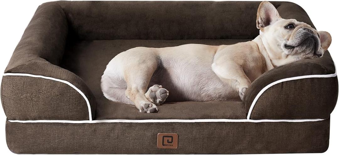 EHEYCIGA Orthopedic Dog Bed for Medium Dogs, Waterproof Memory Foam Medium Dog Beds with Sides, Non-Slip Bottom and Egg-Crate Foam Pet Couch Bed with Washable Removable Cover, Brown (30.0"L x 20.0"W x 6.5"Th)
