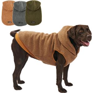 Tuff Pupper Fleece Dog Hoodie Sweater | Teddy Sherpa Outer & Soft Polar Fleece Lining | Adjustable Fit Winter Coat with Hood, Leash Hole, Ribbed Cuffs | for XL Dogs (Brown, XL) (60-80 lbs (X-Large))