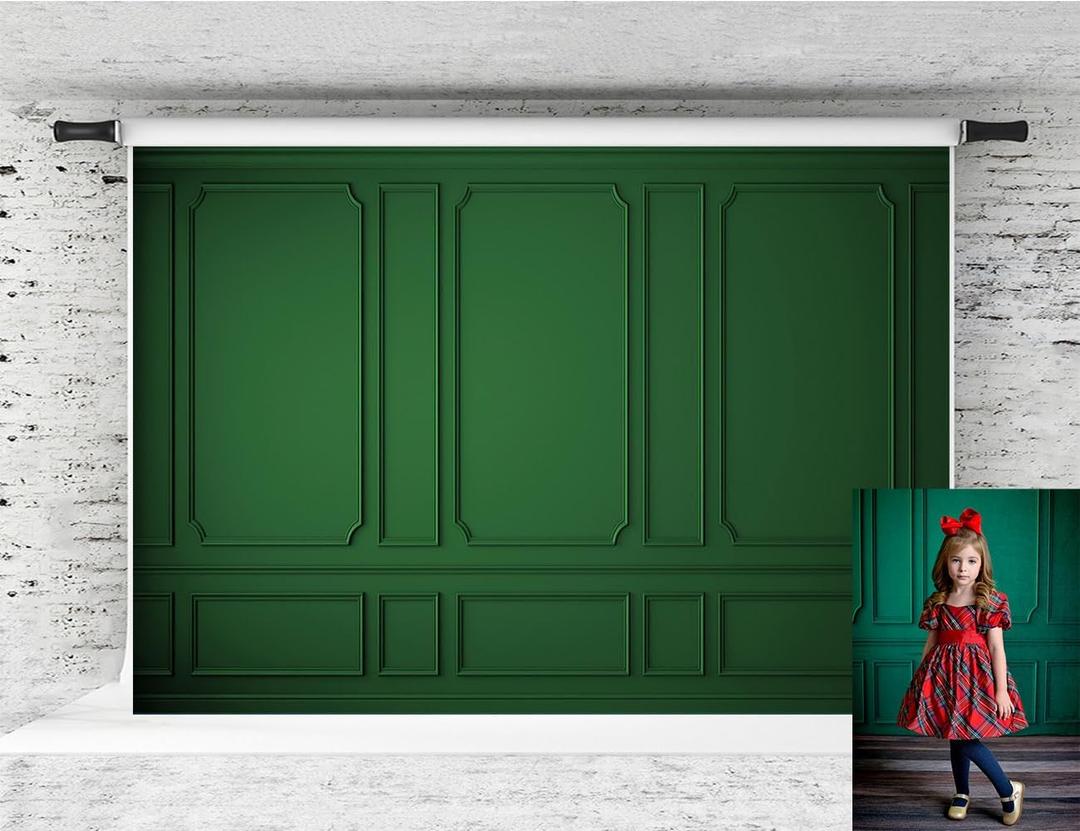 Kate Christmas Photography Backdrops Vintage Wall Backdrop Green Wall Photo Background Xmas Wall Decoration for Photography, 7x5ft (75ft)