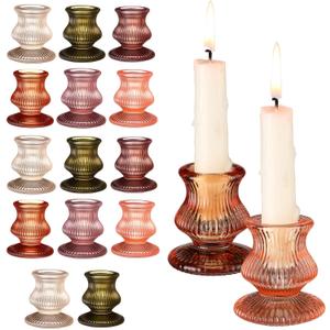 LemonRoad 16 Pcs Glass Candlestick Holders Bulk Taper Candle Holders for Table Centerpiece Decor, Vintage Thick Glass Candle Sticks for Wedding, Party, Birthday and Festival Decoration
