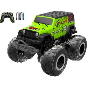 STEMTRON Amphibious Remote Control Car 2.4GHz 1:20 All Terrain Off-Road RC Car Remote Control Boat Gifts for Kids Boys Green