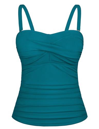 Hilor Women's Underwire Tankini Top Ruched Slimming Bathing Suit with Twist Push Up Swimsuit Top Support Ocean Depths 16, Size 20 Hilor Women's Underwire Tankini Top Ruched Slimming Bathing Suit with Twist Push Up Swimsuit Top Support Ocean Depths 16, Size 20