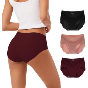 INNERSY Women's Seamless No Show Hipster Panties Invisible Light Underwear 3-Pack (Red Wine, Small)