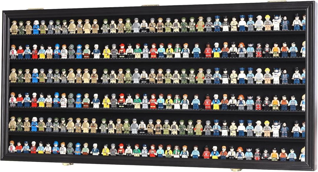 DisplayGifts Toy Minifigures Miniatures Display Case Frame Wall Cabinet Stand 200 Toys Dust Protection Black