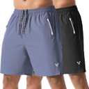 Athletic Running Shorts for Men 2 Pack 7"/9" Quick Dry Workout Gym Shorts with Zipper Pockets (Black, XL)