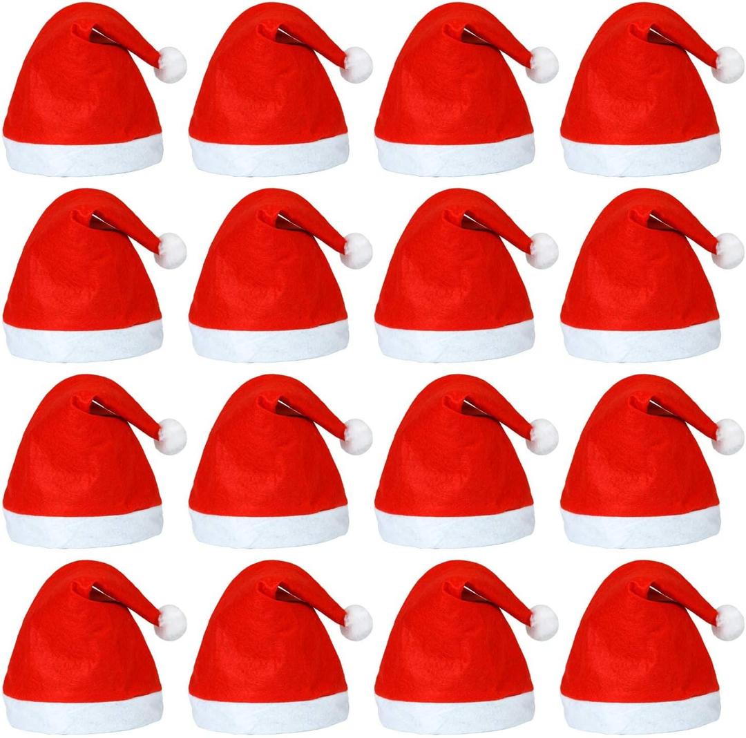 Elcoho 20 Pack Santa Red Hat Short Plush with White Cuffs Non-Woven Fabric Christmas Hat Santa Hat for Adults (Red) (Red)