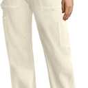 Cargo Pants Women High Waisted Wide Leg Casual Pants Baggy Stretchy Trousers Y2K Streetwear with 6 Pockets (X-Small, Beige)