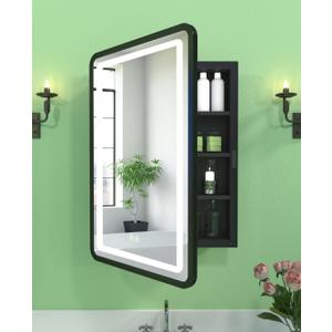20x30 Inch Lighted Medicine Cabinet with Mirror, LED Bathroom Mirror with Storage Wall Mounted & Recessed Mounted, Anti-Fog, Dimmable 3 Lighting Colors, Memory Function, 3 Shelves & 1 Organizer, Black, Mirror 20"x30"/ With LED &Defogging