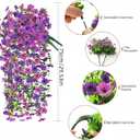 Artificial Hanging Flowers for Outdoors, 2 Pcs UV Resistant Purple Faux Plants for Balcony Porch Garden Planters, Realistic Plastic Hanging Floral Décor (Purple+Light Purple)