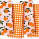 Kate Spade New York Squeeze The Day and Spring Gingham Kitchen Towels 4-Pack Set, Absorbent 100% Cotton, Orange/Pink, 17"x28"