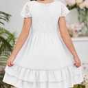 HOSIKA Girls Lace Flower Boho Ruffle Sleeve A-Line Tiered Summer Dress for Wedding Party with Pockets (White)