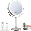 9" Lighted Makeup Mirror, 1X/20X Rechargeable Magnifying Mirror with 3 Color Dimmable Lights for Bedroom Tabletop, Base Charging and Switch, Women Gift (Brushed Nickel)