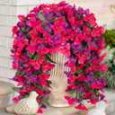 INXUGAO 2 pcs Artificial Faux Bougainvillea Flowers Plants for Outdoor Outside Summer Decoration, Fake Silk UV Resistant Long Trailing Vines for Front Door Porch Planter Balcony (Rose Deep Lotus)