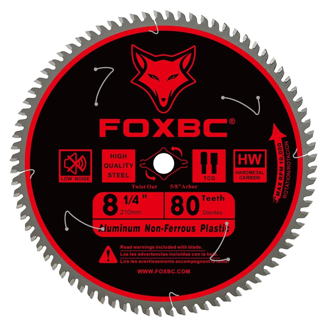 FOXBC 8-1/4 Inch Metal Cutting Table Saw Blade 80-Tooth TCG for Aluminum, Copper, Plastic, Brass, Fiberglass with 5/8-Inch Arbor
