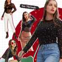 Avidlove Womens Mesh Long Sleeve Bodysuit Round Neck Sheer Leotards Geo Print Bodysuit Top with Snap Crotch (Small, Gold Star)