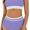 Arolina Women's High Waisted Bikini Sets Cheeky Two Piece Swimsuits Color Block Sporty Bathing Suits High Cut Swimwear Medium