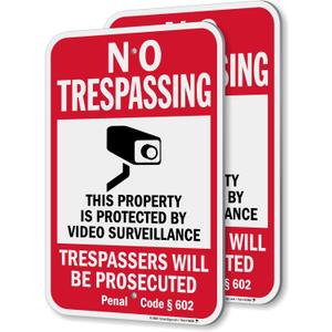 SmartSign California No Trespassing Property Protected By Video Surveillance Sign (Code 602) - 2 Pack, 18 x 12 inch, 2mm Aluminum Composite, Red/Black on White