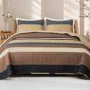 Whale Flotilla Full Queen Size Quilt Set - Reversible Camel Quilts Queen Size with 2 Pillow Shams, Lightweight Boho Striped Bedspreads Coverlet Bedding Set for All Seasons (Queen(96"x90"))