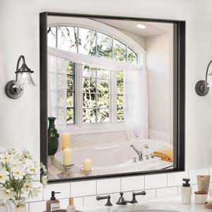 36x 36 Black Bathroom Mirrors for Over Sink, Square Framed Mirror for Over Sink, Bathroom Vanity Mirrors,Tempered Glass, Decor Wall Mirrors for Entryway, Living Room (Horizontal/Vertical)