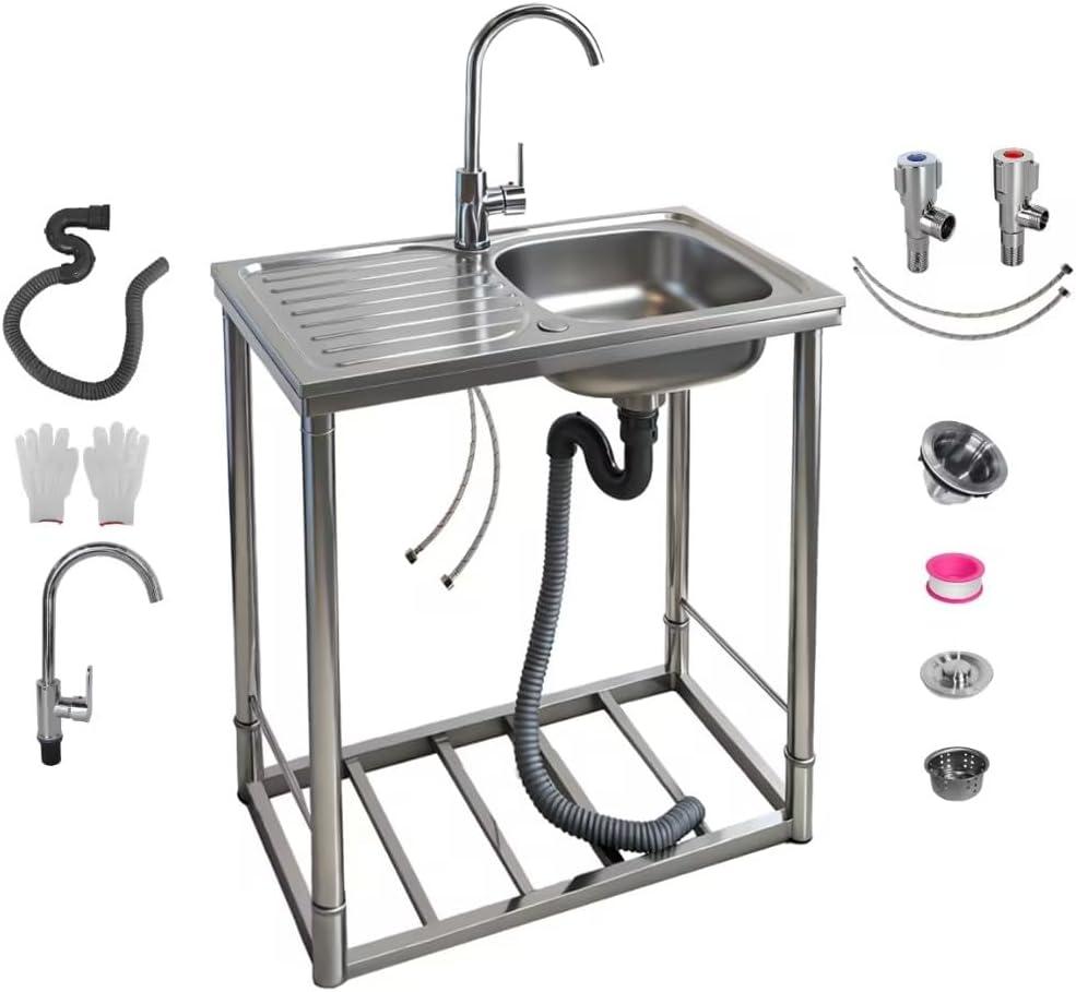 Freestanding Stainless Steel Utility Sink with Faucet and Hose Hook Up
