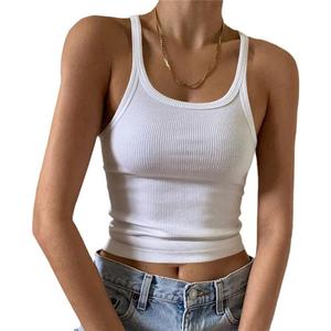 Artfish Women's Sleeveless Tank Top Form Fitting Scoop Neck Ribbed Knit Basic Cami Shirts (Medium, 01#short White)